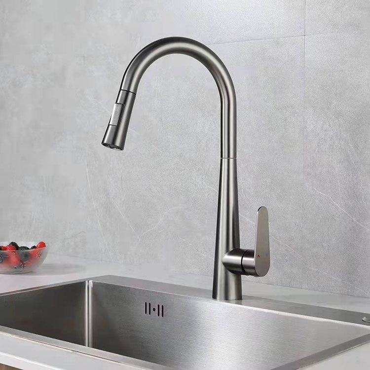 Modern Retractable Kitchen Faucet Stainless Steel 1-Handle High Arc Kitchen Faucet Clearhalo 'Home Improvement' 'home_improvement' 'home_improvement_kitchen_faucets' 'Kitchen Faucets' 'Kitchen Remodel & Kitchen Fixtures' 'Kitchen Sinks & Faucet Components' 'kitchen_faucets' 6484261