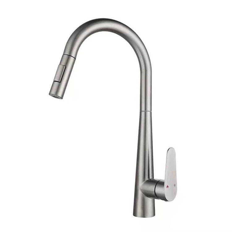 Modern Retractable Kitchen Faucet Stainless Steel 1-Handle High Arc Kitchen Faucet Chrome Clearhalo 'Home Improvement' 'home_improvement' 'home_improvement_kitchen_faucets' 'Kitchen Faucets' 'Kitchen Remodel & Kitchen Fixtures' 'Kitchen Sinks & Faucet Components' 'kitchen_faucets' 6484263