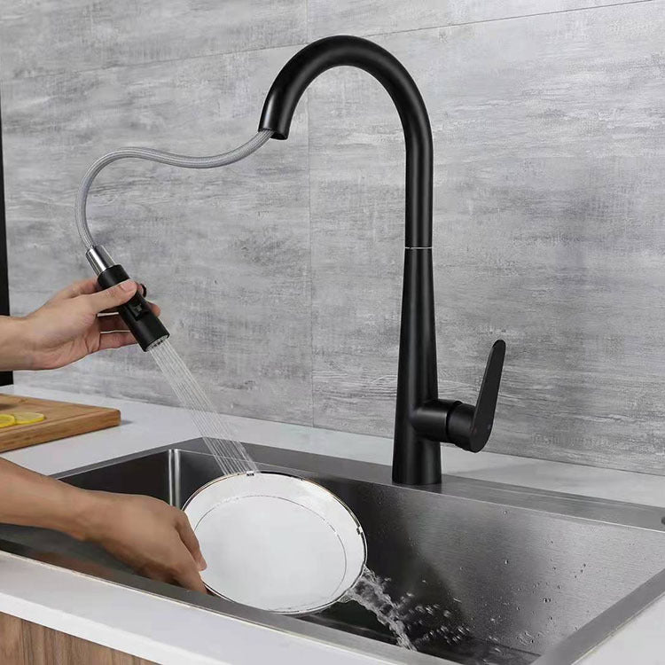 Modern Retractable Kitchen Faucet Stainless Steel 1-Handle High Arc Kitchen Faucet Clearhalo 'Home Improvement' 'home_improvement' 'home_improvement_kitchen_faucets' 'Kitchen Faucets' 'Kitchen Remodel & Kitchen Fixtures' 'Kitchen Sinks & Faucet Components' 'kitchen_faucets' 6484265