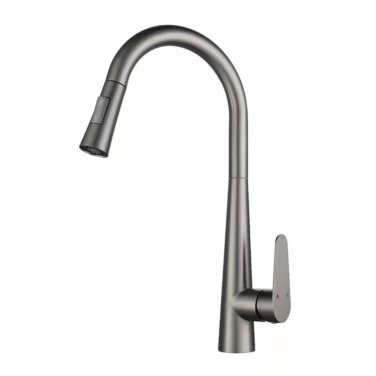 Modern Retractable Kitchen Faucet Stainless Steel 1-Handle High Arc Kitchen Faucet Silver/Gray Clearhalo 'Home Improvement' 'home_improvement' 'home_improvement_kitchen_faucets' 'Kitchen Faucets' 'Kitchen Remodel & Kitchen Fixtures' 'Kitchen Sinks & Faucet Components' 'kitchen_faucets' 6484267