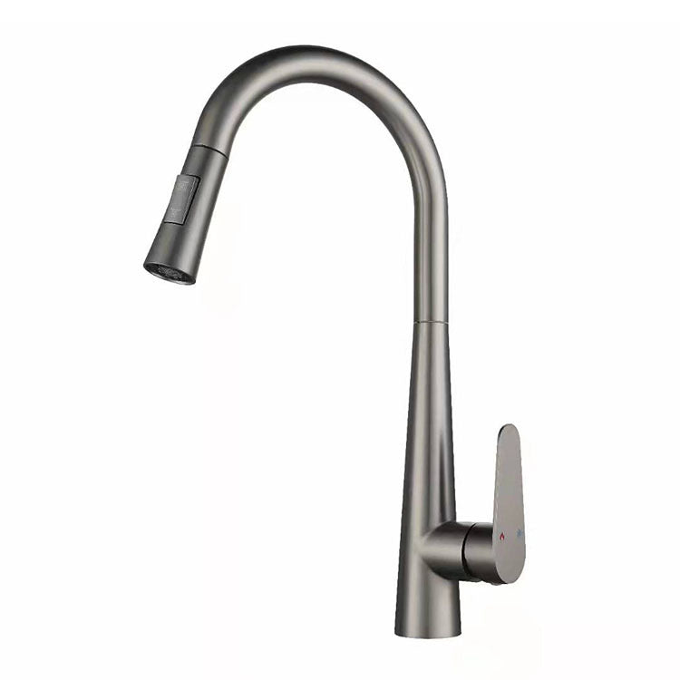 Modern Retractable Kitchen Faucet Stainless Steel 1-Handle High Arc Kitchen Faucet Silver Gray Clearhalo 'Home Improvement' 'home_improvement' 'home_improvement_kitchen_faucets' 'Kitchen Faucets' 'Kitchen Remodel & Kitchen Fixtures' 'Kitchen Sinks & Faucet Components' 'kitchen_faucets' 6484267