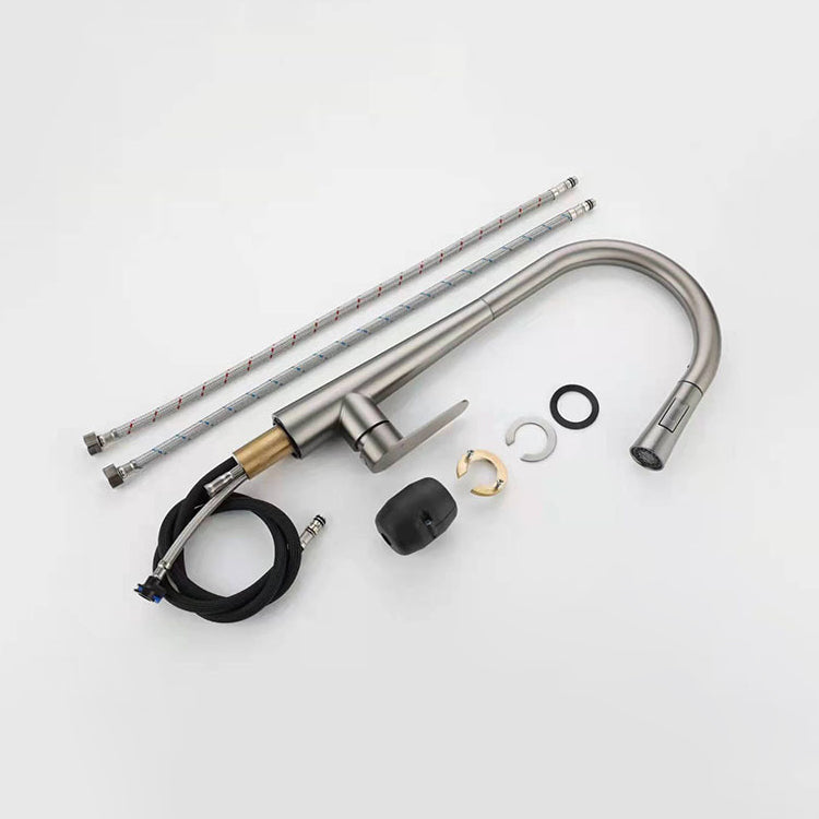 Modern Retractable Kitchen Faucet Stainless Steel 1-Handle High Arc Kitchen Faucet Clearhalo 'Home Improvement' 'home_improvement' 'home_improvement_kitchen_faucets' 'Kitchen Faucets' 'Kitchen Remodel & Kitchen Fixtures' 'Kitchen Sinks & Faucet Components' 'kitchen_faucets' 6484271