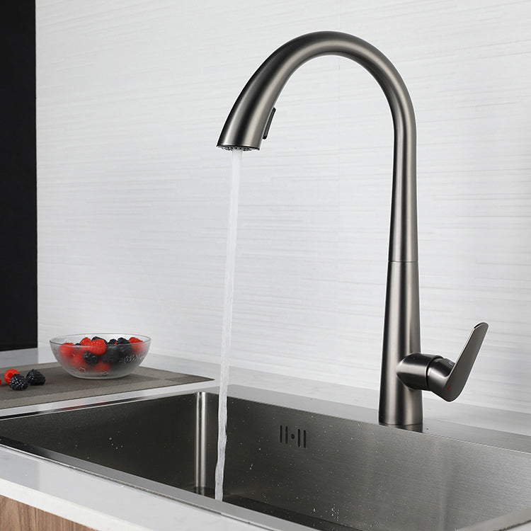 Modern Retractable Kitchen Faucet Stainless Steel Single Handle High Arc Kitchen Faucet Clearhalo 'Home Improvement' 'home_improvement' 'home_improvement_kitchen_faucets' 'Kitchen Faucets' 'Kitchen Remodel & Kitchen Fixtures' 'Kitchen Sinks & Faucet Components' 'kitchen_faucets' 6484276
