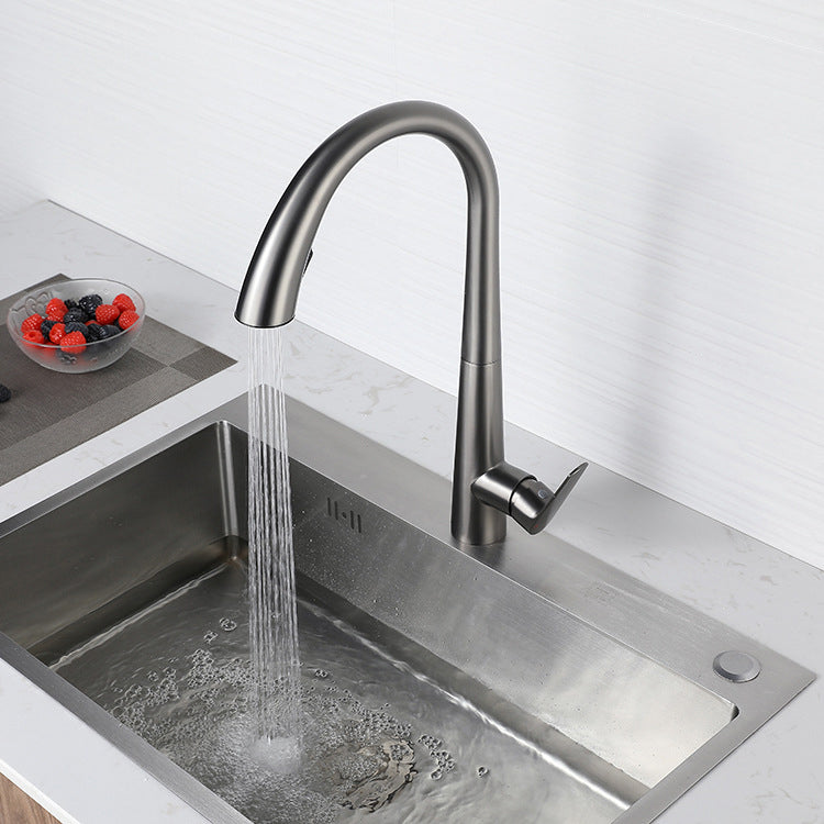 Modern Retractable Kitchen Faucet Stainless Steel Single Handle High Arc Kitchen Faucet Clearhalo 'Home Improvement' 'home_improvement' 'home_improvement_kitchen_faucets' 'Kitchen Faucets' 'Kitchen Remodel & Kitchen Fixtures' 'Kitchen Sinks & Faucet Components' 'kitchen_faucets' 6484279