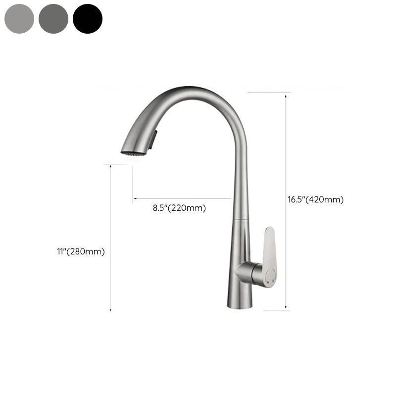 Modern Retractable Kitchen Faucet Stainless Steel Single Handle High Arc Kitchen Faucet Clearhalo 'Home Improvement' 'home_improvement' 'home_improvement_kitchen_faucets' 'Kitchen Faucets' 'Kitchen Remodel & Kitchen Fixtures' 'Kitchen Sinks & Faucet Components' 'kitchen_faucets' 6484292
