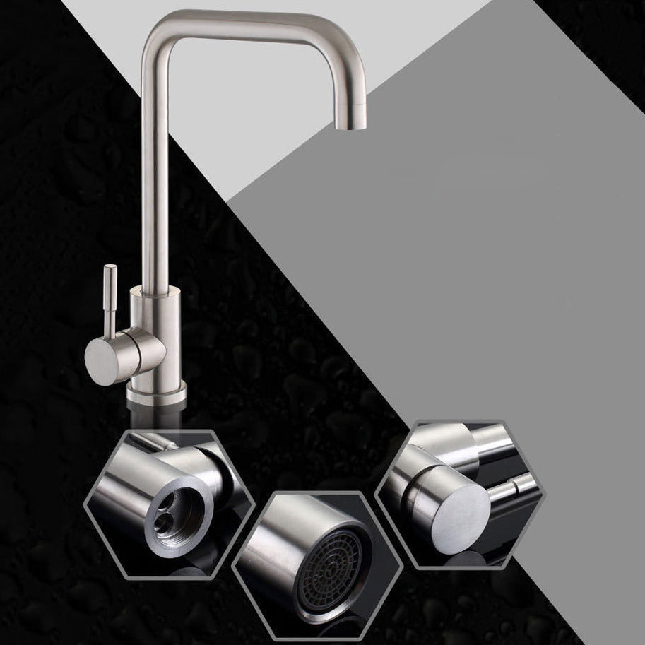 Modern 1-Handle Faucets Touchless Stainless Steel Standard Kitchen Faucets Clearhalo 'Home Improvement' 'home_improvement' 'home_improvement_kitchen_faucets' 'Kitchen Faucets' 'Kitchen Remodel & Kitchen Fixtures' 'Kitchen Sinks & Faucet Components' 'kitchen_faucets' 6484304