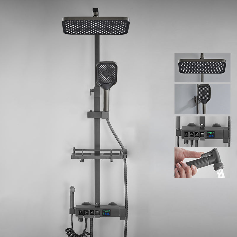 Contemporary Brass Shower Set Wall Mounted Shower System for Bathroom Gun Grey Temperature Control Digital Display Included Clearhalo 'Bathroom Remodel & Bathroom Fixtures' 'Home Improvement' 'home_improvement' 'home_improvement_shower_faucets' 'Shower Faucets & Systems' 'shower_faucets' 'Showers & Bathtubs Plumbing' 'Showers & Bathtubs' 6484377