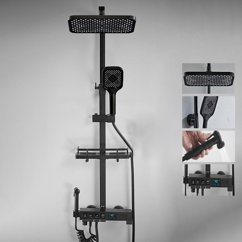 Contemporary Brass Shower Set Wall Mounted Shower System for Bathroom Black Temperature Control Digital Display Included Clearhalo 'Bathroom Remodel & Bathroom Fixtures' 'Home Improvement' 'home_improvement' 'home_improvement_shower_faucets' 'Shower Faucets & Systems' 'shower_faucets' 'Showers & Bathtubs Plumbing' 'Showers & Bathtubs' 6484383