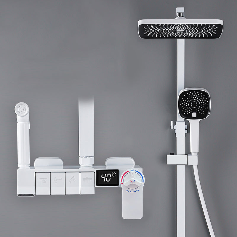 Modern Pressure Balanced Diverter Valve Shower Faucet Adjustable Shower System White Thermostatic Digital Display Included Clearhalo 'Bathroom Remodel & Bathroom Fixtures' 'Home Improvement' 'home_improvement' 'home_improvement_shower_faucets' 'Shower Faucets & Systems' 'shower_faucets' 'Showers & Bathtubs Plumbing' 'Showers & Bathtubs' 6484396