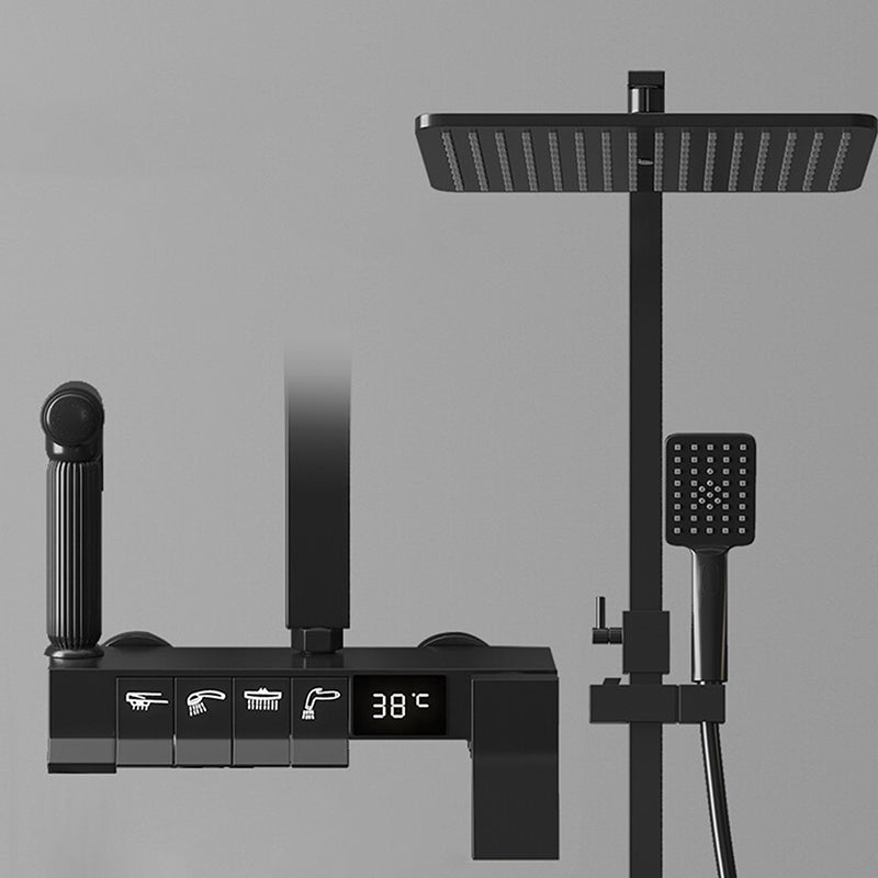 Modern Pressure Balanced Diverter Valve Shower Faucet Adjustable Shower System Black Temperature Control Digital Display Included Clearhalo 'Bathroom Remodel & Bathroom Fixtures' 'Home Improvement' 'home_improvement' 'home_improvement_shower_faucets' 'Shower Faucets & Systems' 'shower_faucets' 'Showers & Bathtubs Plumbing' 'Showers & Bathtubs' 6484407