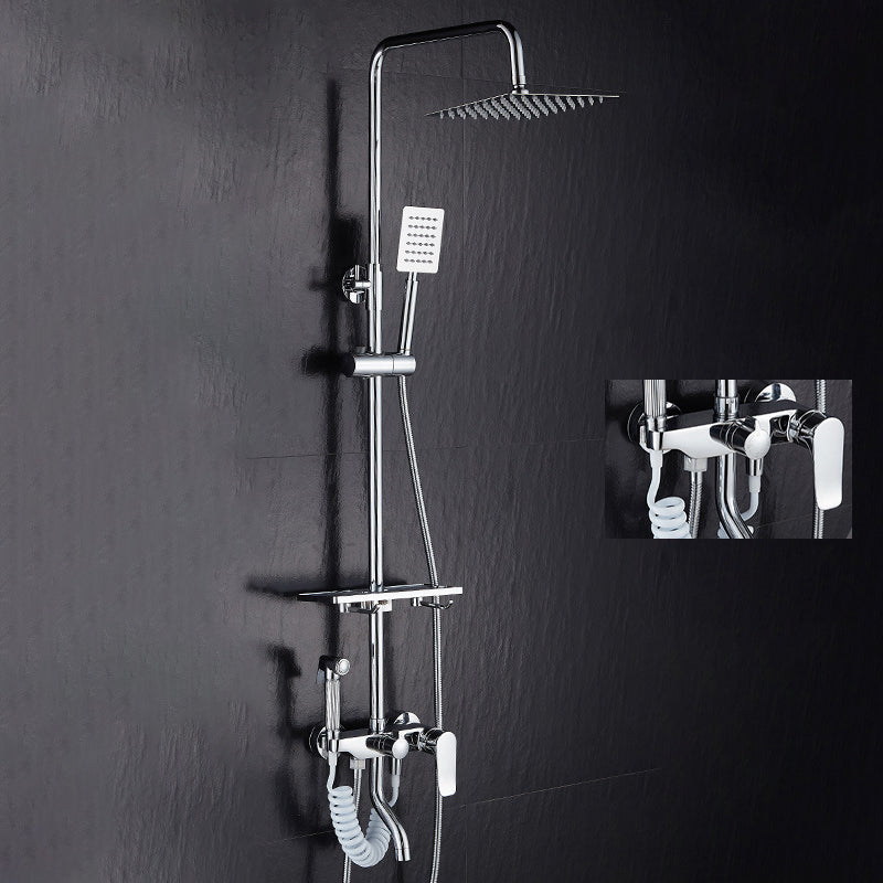 Modern Adjustable Water Flow Shower Faucet Shower Arm Shower System on Wall Silver 4 Clearhalo 'Bathroom Remodel & Bathroom Fixtures' 'Home Improvement' 'home_improvement' 'home_improvement_shower_faucets' 'Shower Faucets & Systems' 'shower_faucets' 'Showers & Bathtubs Plumbing' 'Showers & Bathtubs' 6484463