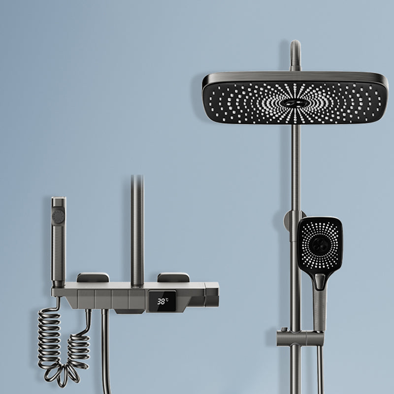 Modern Brass Shower Set 2 Shower Heads Shower Faucet in Gray and White Gun Grey Temperature Control Clearhalo 'Bathroom Remodel & Bathroom Fixtures' 'Home Improvement' 'home_improvement' 'home_improvement_shower_faucets' 'Shower Faucets & Systems' 'shower_faucets' 'Showers & Bathtubs Plumbing' 'Showers & Bathtubs' 6484477
