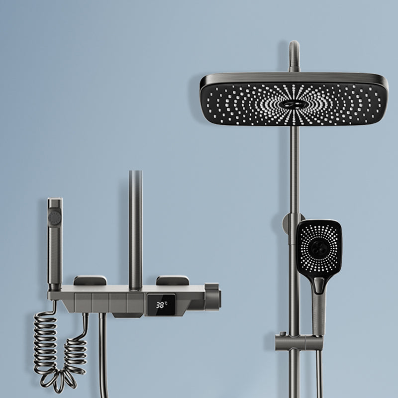 Modern Brass Shower Set 2 Shower Heads Shower Faucet in Gray and White Gun Grey Thermostatic Clearhalo 'Bathroom Remodel & Bathroom Fixtures' 'Home Improvement' 'home_improvement' 'home_improvement_shower_faucets' 'Shower Faucets & Systems' 'shower_faucets' 'Showers & Bathtubs Plumbing' 'Showers & Bathtubs' 6484478