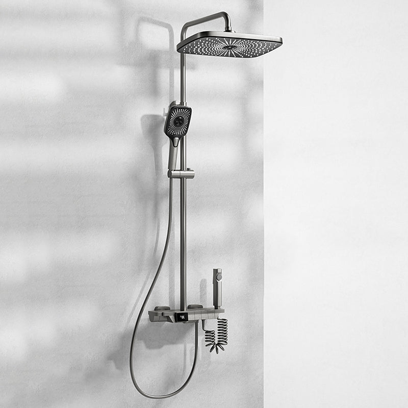 Modern Brass Shower Set 2 Shower Heads Shower Faucet in Gray and White Clearhalo 'Bathroom Remodel & Bathroom Fixtures' 'Home Improvement' 'home_improvement' 'home_improvement_shower_faucets' 'Shower Faucets & Systems' 'shower_faucets' 'Showers & Bathtubs Plumbing' 'Showers & Bathtubs' 6484494