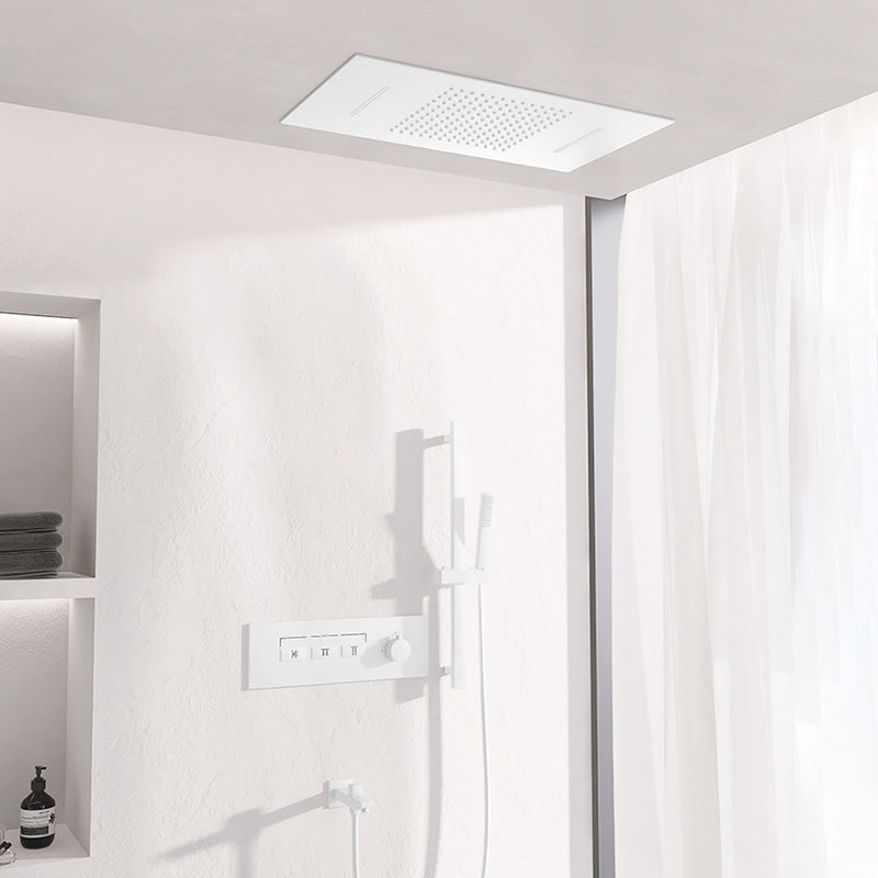 Contemporary Shower Set Dual Shower Head Thermostatic Wall Mounted Shower System White Flush Mount Clearhalo 'Bathroom Remodel & Bathroom Fixtures' 'Home Improvement' 'home_improvement' 'home_improvement_shower_faucets' 'Shower Faucets & Systems' 'shower_faucets' 'Showers & Bathtubs Plumbing' 'Showers & Bathtubs' 6484497