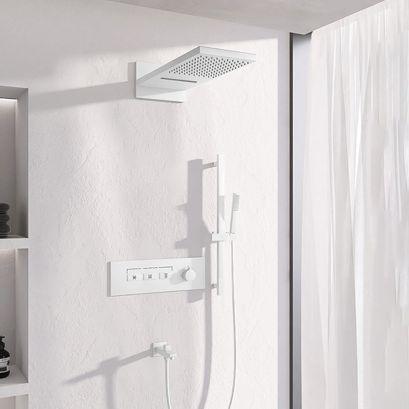 Contemporary Shower Set Dual Shower Head Thermostatic Wall Mounted Shower System White Wall Mount Clearhalo 'Bathroom Remodel & Bathroom Fixtures' 'Home Improvement' 'home_improvement' 'home_improvement_shower_faucets' 'Shower Faucets & Systems' 'shower_faucets' 'Showers & Bathtubs Plumbing' 'Showers & Bathtubs' 6484504