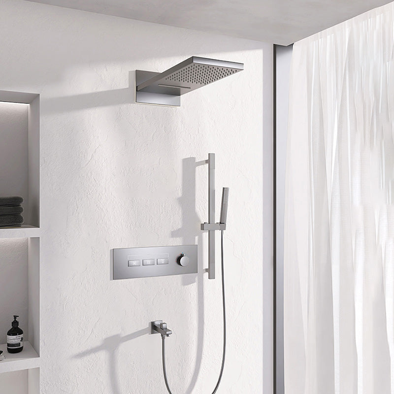 Contemporary Shower Set Dual Shower Head Thermostatic Wall Mounted Shower System Gun Grey Wall Mount Clearhalo 'Bathroom Remodel & Bathroom Fixtures' 'Home Improvement' 'home_improvement' 'home_improvement_shower_faucets' 'Shower Faucets & Systems' 'shower_faucets' 'Showers & Bathtubs Plumbing' 'Showers & Bathtubs' 6484506