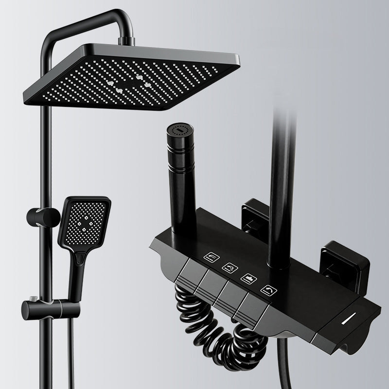 Contemporary Shower Set Slide Bar Dual Shower Head Thermostatic Wall Mounted Shower System Black Key Control Thermostatic Clearhalo 'Bathroom Remodel & Bathroom Fixtures' 'Home Improvement' 'home_improvement' 'home_improvement_shower_faucets' 'Shower Faucets & Systems' 'shower_faucets' 'Showers & Bathtubs Plumbing' 'Showers & Bathtubs' 6484518