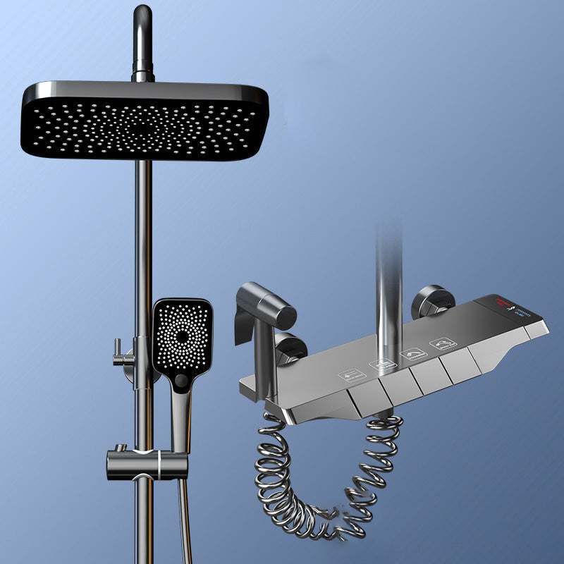 Modern Shower Set Adjustable Shower Head Slide Bar Wall Mounted Shower System Gun Grey Thermostatic Digital Display Not Included Clearhalo 'Bathroom Remodel & Bathroom Fixtures' 'Home Improvement' 'home_improvement' 'home_improvement_shower_faucets' 'Shower Faucets & Systems' 'shower_faucets' 'Showers & Bathtubs Plumbing' 'Showers & Bathtubs' 6484558