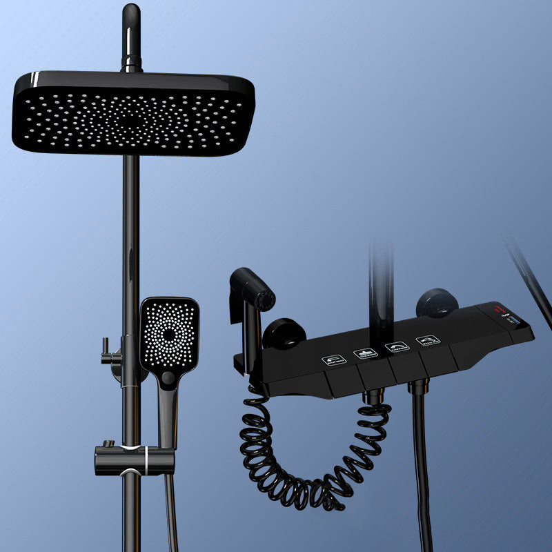 Modern Shower Set Adjustable Shower Head Slide Bar Wall Mounted Shower System Black Thermostatic Digital Display Not Included Clearhalo 'Bathroom Remodel & Bathroom Fixtures' 'Home Improvement' 'home_improvement' 'home_improvement_shower_faucets' 'Shower Faucets & Systems' 'shower_faucets' 'Showers & Bathtubs Plumbing' 'Showers & Bathtubs' 6484561