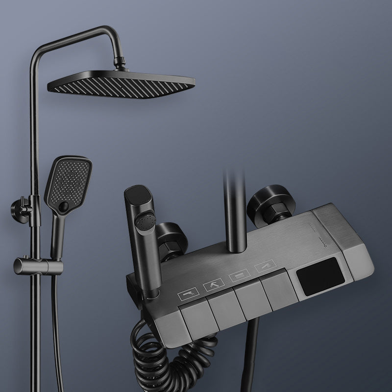 Modern Shower Set Adjustable Shower Head Slide Bar Wall Mounted Shower System Black Digital Display Included Clearhalo 'Bathroom Remodel & Bathroom Fixtures' 'Home Improvement' 'home_improvement' 'home_improvement_shower_faucets' 'Shower Faucets & Systems' 'shower_faucets' 'Showers & Bathtubs Plumbing' 'Showers & Bathtubs' 6484569