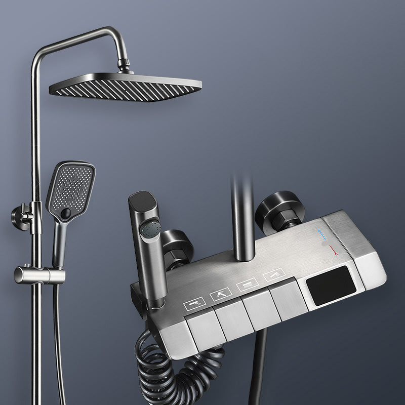 Modern Shower Set Adjustable Shower Head Slide Bar Wall Mounted Shower System Gun Grey Digital Display Included Clearhalo 'Bathroom Remodel & Bathroom Fixtures' 'Home Improvement' 'home_improvement' 'home_improvement_shower_faucets' 'Shower Faucets & Systems' 'shower_faucets' 'Showers & Bathtubs Plumbing' 'Showers & Bathtubs' 6484571
