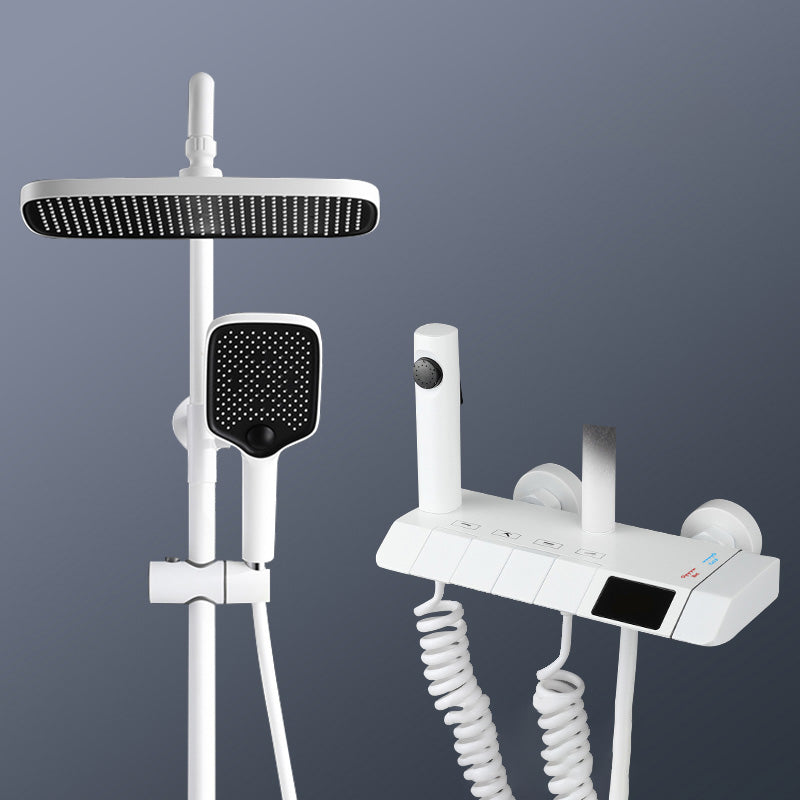 Modern Shower Set Adjustable Shower Head Slide Bar Wall Mounted Shower System White Digital Display Included Clearhalo 'Bathroom Remodel & Bathroom Fixtures' 'Home Improvement' 'home_improvement' 'home_improvement_shower_faucets' 'Shower Faucets & Systems' 'shower_faucets' 'Showers & Bathtubs Plumbing' 'Showers & Bathtubs' 6484573