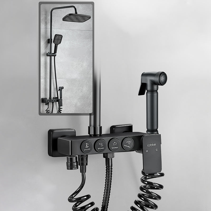 Modern Style Shower System Copper Spot Resist Rectangle Wall Mounted Shower System Square Temperature Control Digital Display Not Included Clearhalo 'Bathroom Remodel & Bathroom Fixtures' 'Home Improvement' 'home_improvement' 'home_improvement_shower_faucets' 'Shower Faucets & Systems' 'shower_faucets' 'Showers & Bathtubs Plumbing' 'Showers & Bathtubs' 6484602