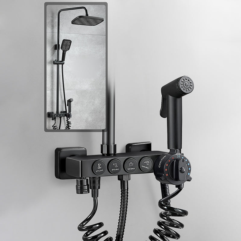 Modern Style Shower System Copper Spot Resist Rectangle Wall Mounted Shower System Square Thermostatic Digital Display Not Included Clearhalo 'Bathroom Remodel & Bathroom Fixtures' 'Home Improvement' 'home_improvement' 'home_improvement_shower_faucets' 'Shower Faucets & Systems' 'shower_faucets' 'Showers & Bathtubs Plumbing' 'Showers & Bathtubs' 6484604