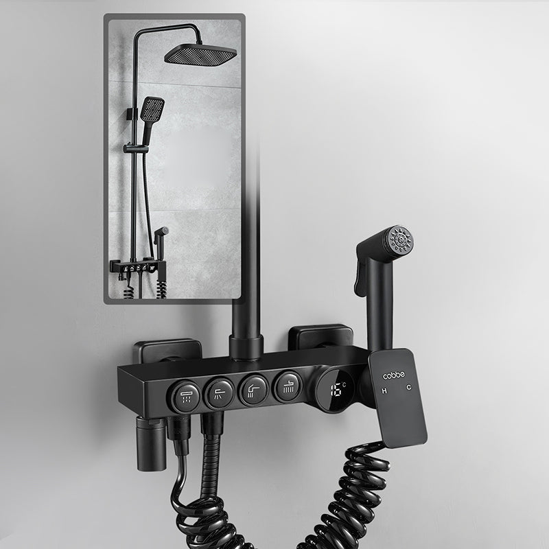 Modern Style Shower System Copper Spot Resist Rectangle Wall Mounted Shower System Square Temperature Control Digital Display Included Clearhalo 'Bathroom Remodel & Bathroom Fixtures' 'Home Improvement' 'home_improvement' 'home_improvement_shower_faucets' 'Shower Faucets & Systems' 'shower_faucets' 'Showers & Bathtubs Plumbing' 'Showers & Bathtubs' 6484605