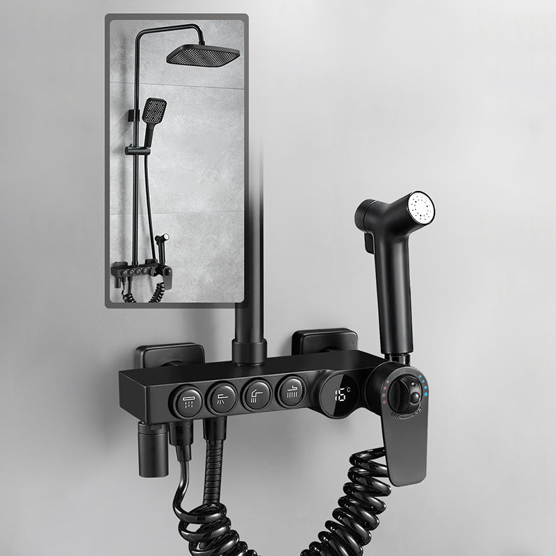 Modern Style Shower System Copper Spot Resist Rectangle Wall Mounted Shower System Square Thermostatic Digital Display Included Clearhalo 'Bathroom Remodel & Bathroom Fixtures' 'Home Improvement' 'home_improvement' 'home_improvement_shower_faucets' 'Shower Faucets & Systems' 'shower_faucets' 'Showers & Bathtubs Plumbing' 'Showers & Bathtubs' 6484607