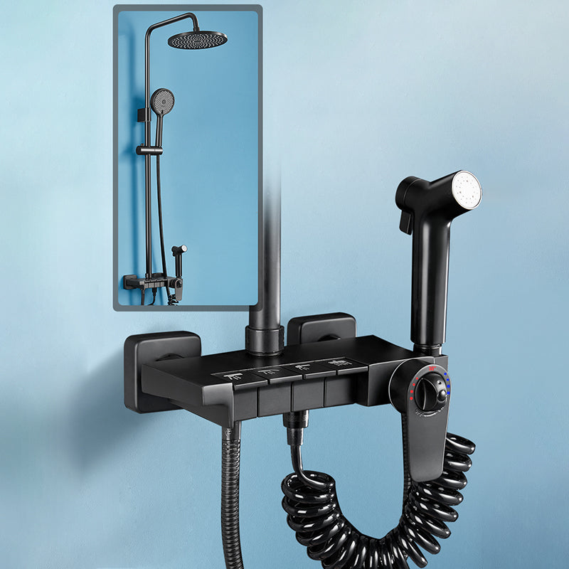 Modern Style Shower System Copper Spot Resist Rectangle Wall Mounted Shower System Round Thermostatic Digital Display Not Included Clearhalo 'Bathroom Remodel & Bathroom Fixtures' 'Home Improvement' 'home_improvement' 'home_improvement_shower_faucets' 'Shower Faucets & Systems' 'shower_faucets' 'Showers & Bathtubs Plumbing' 'Showers & Bathtubs' 6484609