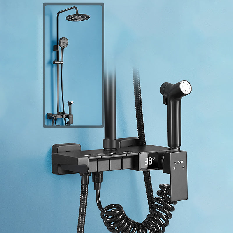 Modern Style Shower System Copper Spot Resist Rectangle Wall Mounted Shower System Round Temperature Control Digital Display Included Clearhalo 'Bathroom Remodel & Bathroom Fixtures' 'Home Improvement' 'home_improvement' 'home_improvement_shower_faucets' 'Shower Faucets & Systems' 'shower_faucets' 'Showers & Bathtubs Plumbing' 'Showers & Bathtubs' 6484611