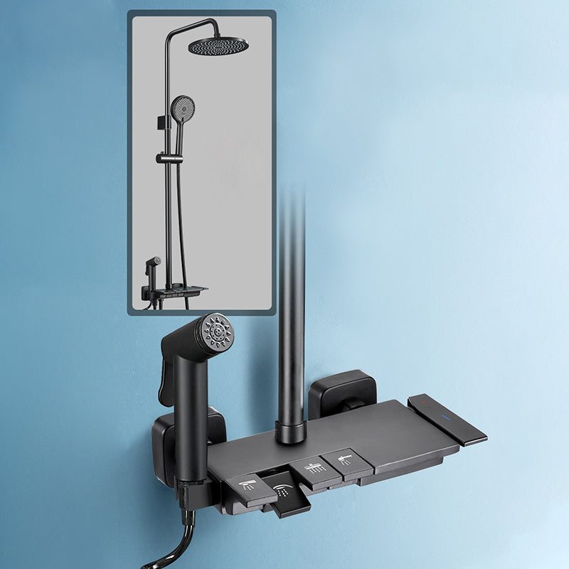 Modern Style Shower System Copper Spot Resist Rectangle Wall Mounted Shower System Round Temperature Control Digital Display Not Included Clearhalo 'Bathroom Remodel & Bathroom Fixtures' 'Home Improvement' 'home_improvement' 'home_improvement_shower_faucets' 'Shower Faucets & Systems' 'shower_faucets' 'Showers & Bathtubs Plumbing' 'Showers & Bathtubs' 6484615