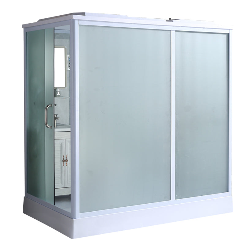 Contemporary Shower Enclosure Frosted Framed Shower Enclosure Sided Opening White Clearhalo 'Bathroom Remodel & Bathroom Fixtures' 'Home Improvement' 'home_improvement' 'home_improvement_shower_stalls_enclosures' 'Shower Stalls & Enclosures' 'shower_stalls_enclosures' 'Showers & Bathtubs' 6484631