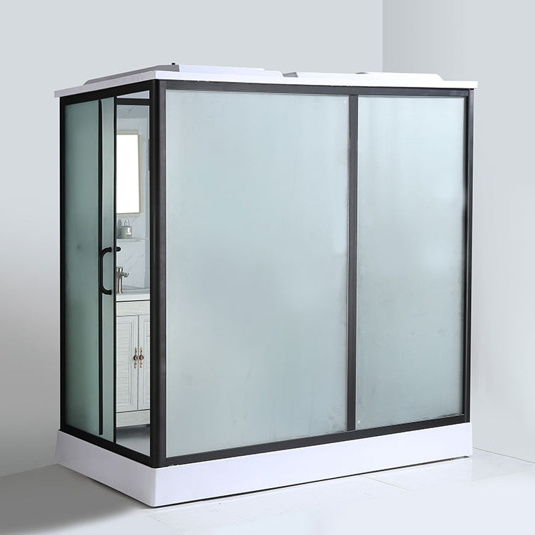 Contemporary Shower Enclosure Frosted Framed Shower Enclosure Sided Opening Black Clearhalo 'Bathroom Remodel & Bathroom Fixtures' 'Home Improvement' 'home_improvement' 'home_improvement_shower_stalls_enclosures' 'Shower Stalls & Enclosures' 'shower_stalls_enclosures' 'Showers & Bathtubs' 6484638