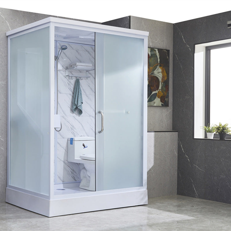 Rectangular Frosted Glass Shower Enclosure Single Sliding Framed Shower Enclosure 55"L x 43"W x 85"H Toilet Included Clearhalo 'Bathroom Remodel & Bathroom Fixtures' 'Home Improvement' 'home_improvement' 'home_improvement_shower_stalls_enclosures' 'Shower Stalls & Enclosures' 'shower_stalls_enclosures' 'Showers & Bathtubs' 6484670