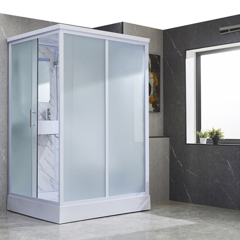 Rectangular Frosted Glass Shower Enclosure Single Sliding Framed Shower Enclosure 47"L x 39"W x 85"H Toilet Not Included Clearhalo 'Bathroom Remodel & Bathroom Fixtures' 'Home Improvement' 'home_improvement' 'home_improvement_shower_stalls_enclosures' 'Shower Stalls & Enclosures' 'shower_stalls_enclosures' 'Showers & Bathtubs' 6484671