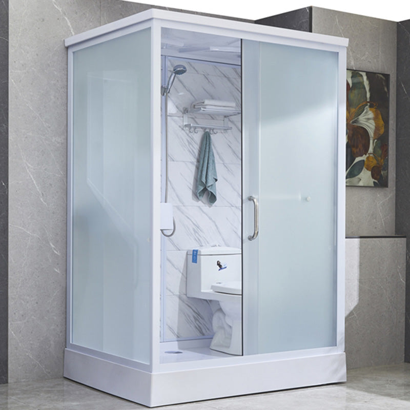 Rectangular Frosted Glass Shower Enclosure Single Sliding Framed Shower Enclosure Clearhalo 'Bathroom Remodel & Bathroom Fixtures' 'Home Improvement' 'home_improvement' 'home_improvement_shower_stalls_enclosures' 'Shower Stalls & Enclosures' 'shower_stalls_enclosures' 'Showers & Bathtubs' 6484674