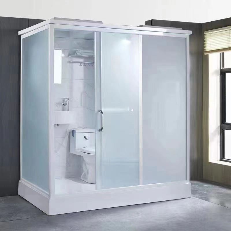 Rectangular Frosted Glass Shower Enclosure Single Sliding Framed Shower Enclosure 75"L x 47"W x 85"H Toilet Included Clearhalo 'Bathroom Remodel & Bathroom Fixtures' 'Home Improvement' 'home_improvement' 'home_improvement_shower_stalls_enclosures' 'Shower Stalls & Enclosures' 'shower_stalls_enclosures' 'Showers & Bathtubs' 6484675