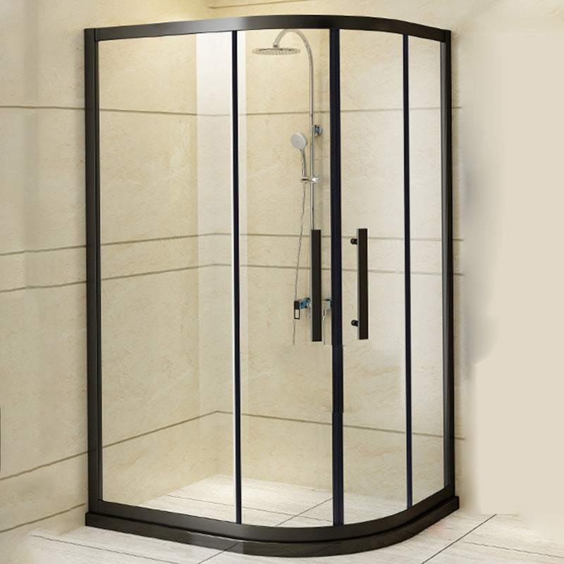 Framed Tempered Glass Shower Enclosure with Pedestal Half-Framed Shower Enclosure Black 47.2"L x 31.5"W x 76.8"H Clearhalo 'Bathroom Remodel & Bathroom Fixtures' 'Home Improvement' 'home_improvement' 'home_improvement_shower_stalls_enclosures' 'Shower Stalls & Enclosures' 'shower_stalls_enclosures' 'Showers & Bathtubs' 6484695