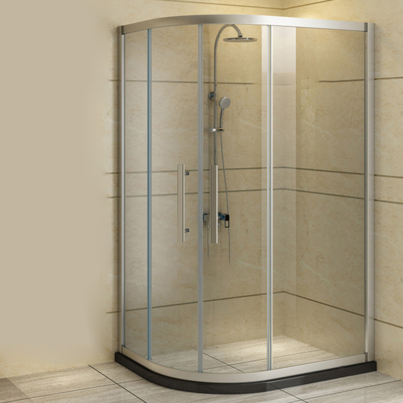 Framed Tempered Glass Shower Enclosure with Pedestal Half-Framed Shower Enclosure Silver 47.2"L x 31.5"W x 76.8"H Clearhalo 'Bathroom Remodel & Bathroom Fixtures' 'Home Improvement' 'home_improvement' 'home_improvement_shower_stalls_enclosures' 'Shower Stalls & Enclosures' 'shower_stalls_enclosures' 'Showers & Bathtubs' 6484697