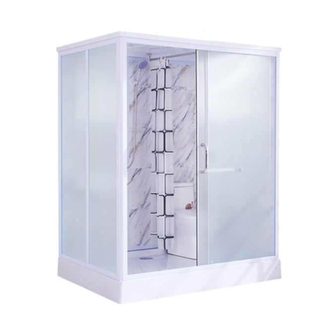 Single Sliding Frosted Glass Shower Enclosure Framed Shower Enclosure in White 67"L x 47"W x 91"H Front Opening Clearhalo 'Bathroom Remodel & Bathroom Fixtures' 'Home Improvement' 'home_improvement' 'home_improvement_shower_stalls_enclosures' 'Shower Stalls & Enclosures' 'shower_stalls_enclosures' 'Showers & Bathtubs' 6484764