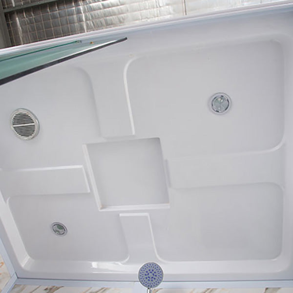 Single Sliding Frosted Glass Shower Enclosure Framed Shower Enclosure in White Clearhalo 'Bathroom Remodel & Bathroom Fixtures' 'Home Improvement' 'home_improvement' 'home_improvement_shower_stalls_enclosures' 'Shower Stalls & Enclosures' 'shower_stalls_enclosures' 'Showers & Bathtubs' 6484766