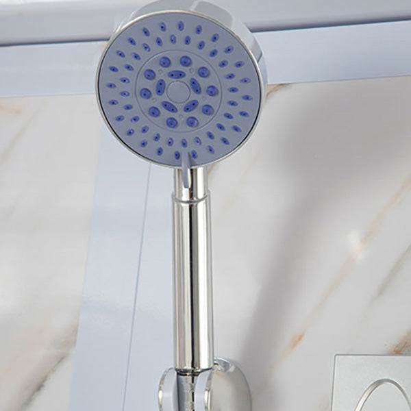 Single Sliding Frosted Glass Shower Enclosure Framed Shower Enclosure in White Clearhalo 'Bathroom Remodel & Bathroom Fixtures' 'Home Improvement' 'home_improvement' 'home_improvement_shower_stalls_enclosures' 'Shower Stalls & Enclosures' 'shower_stalls_enclosures' 'Showers & Bathtubs' 6484769