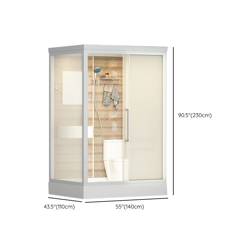 Single Sliding Frosted Glass Shower Enclosure Framed Shower Enclosure in White Clearhalo 'Bathroom Remodel & Bathroom Fixtures' 'Home Improvement' 'home_improvement' 'home_improvement_shower_stalls_enclosures' 'Shower Stalls & Enclosures' 'shower_stalls_enclosures' 'Showers & Bathtubs' 6484771