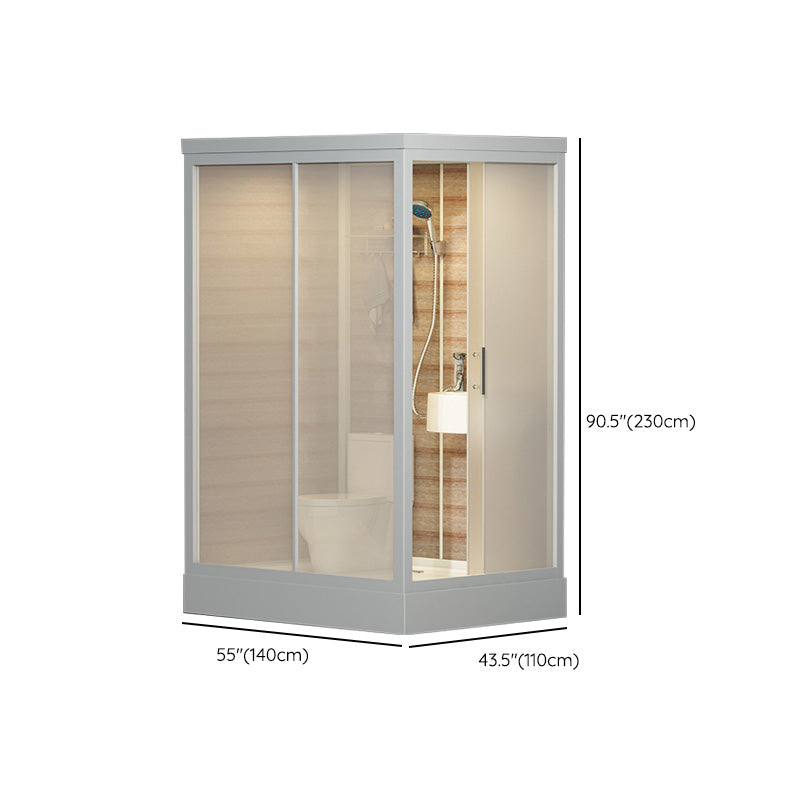 Single Sliding Frosted Glass Shower Enclosure Framed Shower Enclosure in White Clearhalo 'Bathroom Remodel & Bathroom Fixtures' 'Home Improvement' 'home_improvement' 'home_improvement_shower_stalls_enclosures' 'Shower Stalls & Enclosures' 'shower_stalls_enclosures' 'Showers & Bathtubs' 6484773