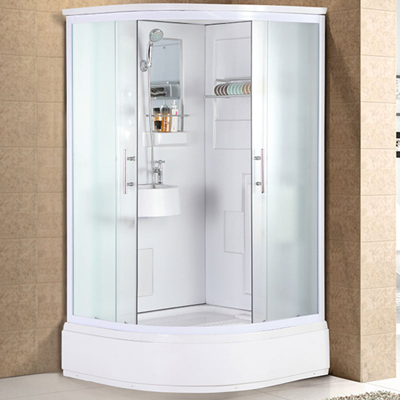 Double Sliding Shower Enclosure Clear Glass Framed Shower Enclosure White Clearhalo 'Bathroom Remodel & Bathroom Fixtures' 'Home Improvement' 'home_improvement' 'home_improvement_shower_stalls_enclosures' 'Shower Stalls & Enclosures' 'shower_stalls_enclosures' 'Showers & Bathtubs' 6484800