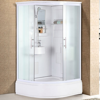 Double Sliding Shower Enclosure Clear Glass Framed Shower Enclosure White Clearhalo 'Bathroom Remodel & Bathroom Fixtures' 'Home Improvement' 'home_improvement' 'home_improvement_shower_stalls_enclosures' 'Shower Stalls & Enclosures' 'shower_stalls_enclosures' 'Showers & Bathtubs' 6484800