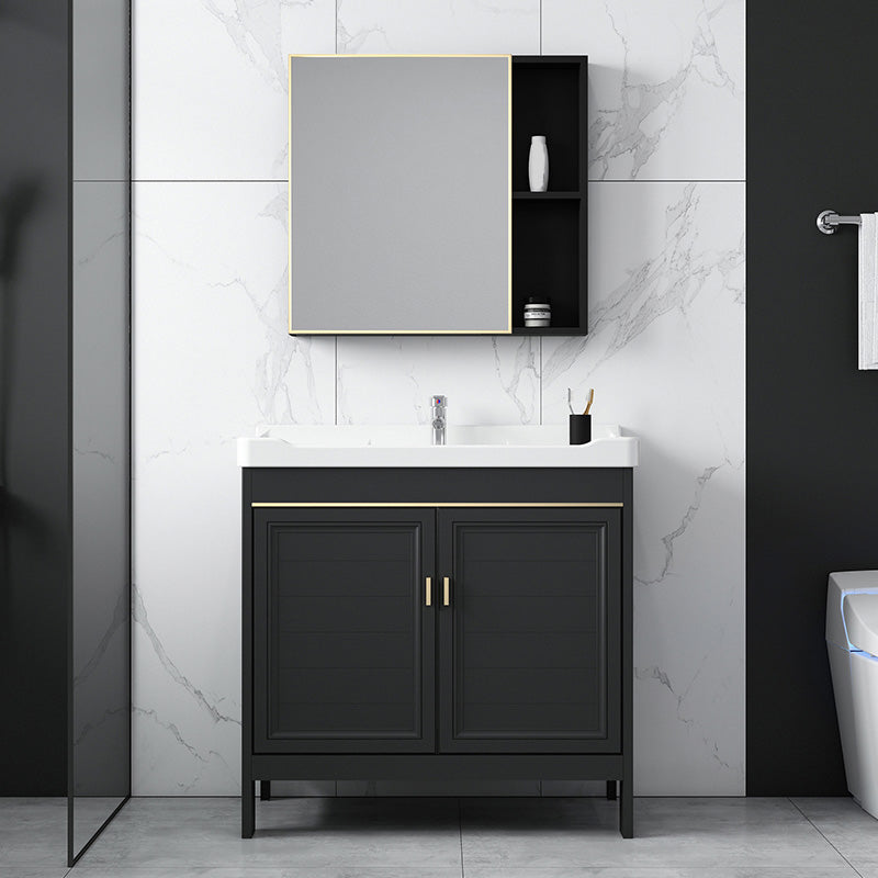 Modern Metal Sink Cabinet Mirror Wall-Mounted Bathroom Vanity Cabinet in Black Clearhalo 'Bathroom Remodel & Bathroom Fixtures' 'Bathroom Vanities' 'bathroom_vanities' 'Home Improvement' 'home_improvement' 'home_improvement_bathroom_vanities' 6484818